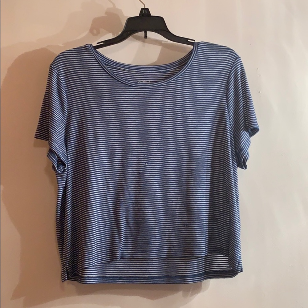 Blue and white striped t-shirt